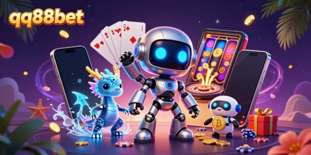 Engage with the thrilling world of qq88bet, showcasing vibrant gaming elements and dynamic characters.