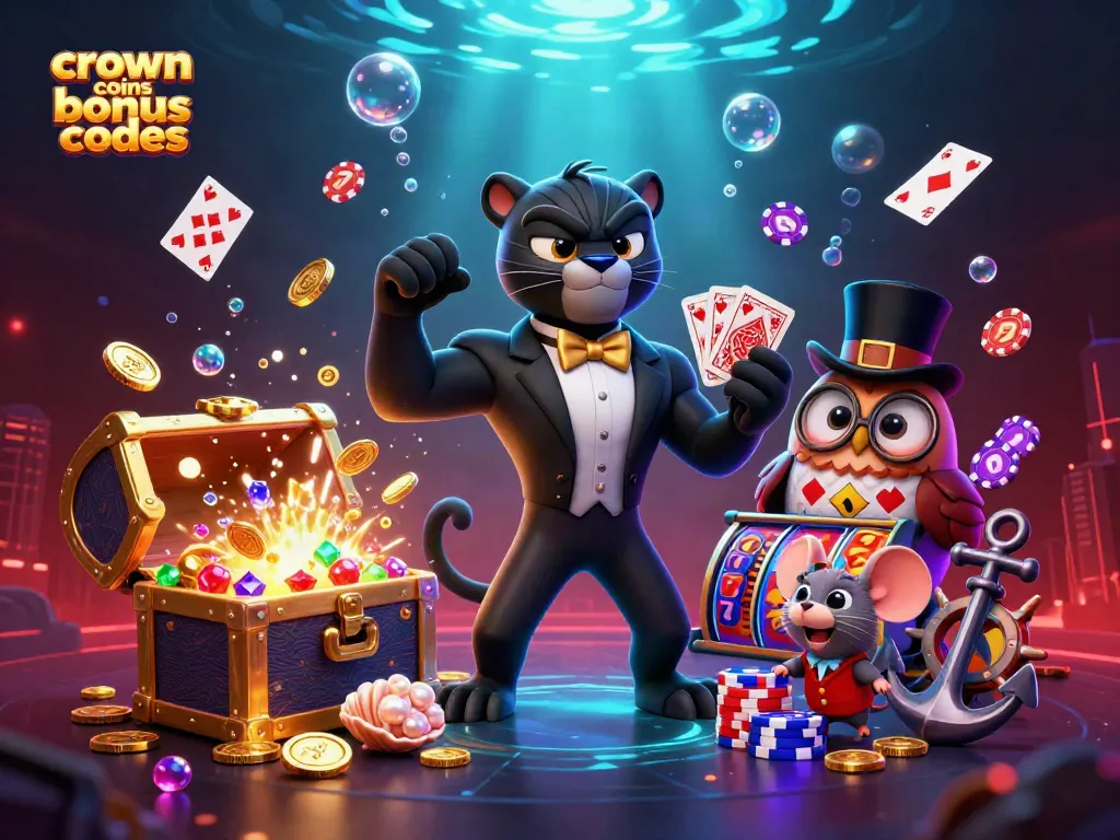 Win big with crown coins bonus codes while playing slots in this vibrant 3D casino scene.