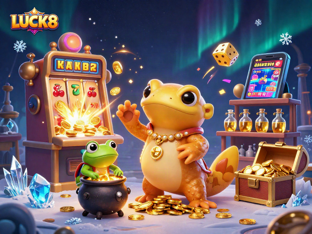 LUCK8 tạo giấc mơ sòng bạc với con kỳ nhông vàng, trò chơi casino sôi động.