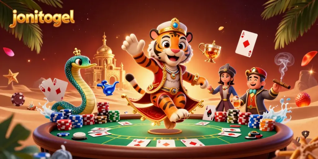 Experience exciting thrills with jonitogel's vibrant casino scene and magical characters.