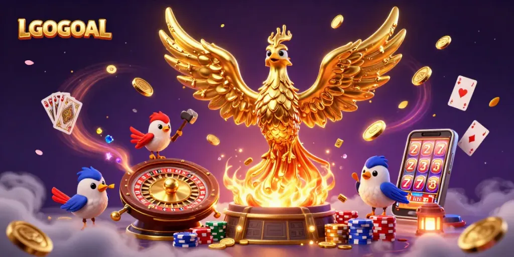 Experience thrilling wins on LGOGOAL with radiant golden phoenix and dynamic casino elements.
