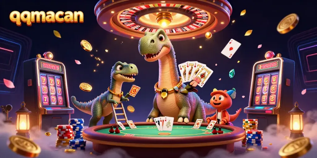 Engage with the thrilling qqmacan gaming world featuring playful dinosaurs and dynamic casino elements.