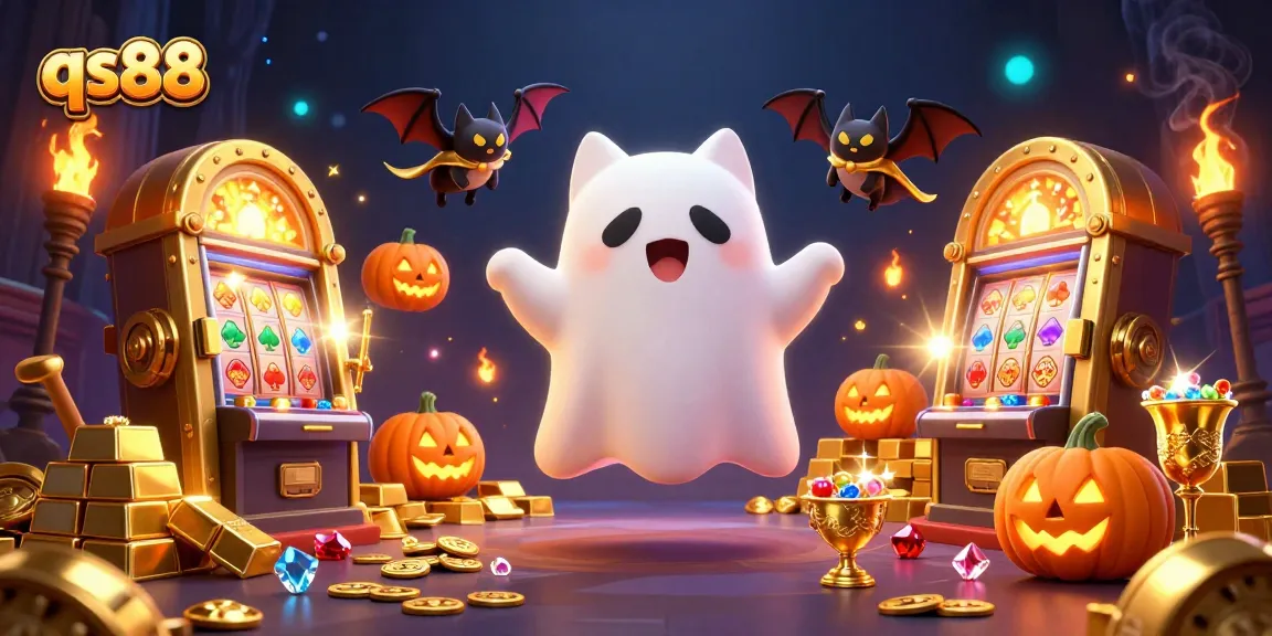 Experience thrilling wins with qs88 as the friendly ghost cat haunts a vibrant casino scene.