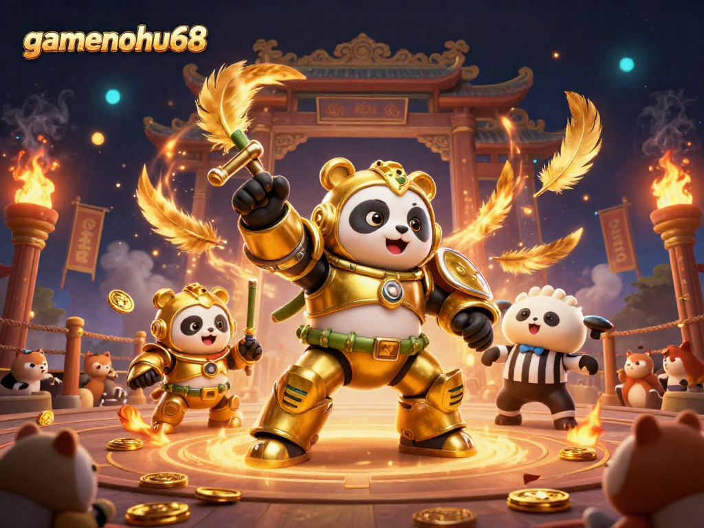 Engage with gamenohu68's thrilling casino arena featuring a mech-suit panda and dynamic betting elements.