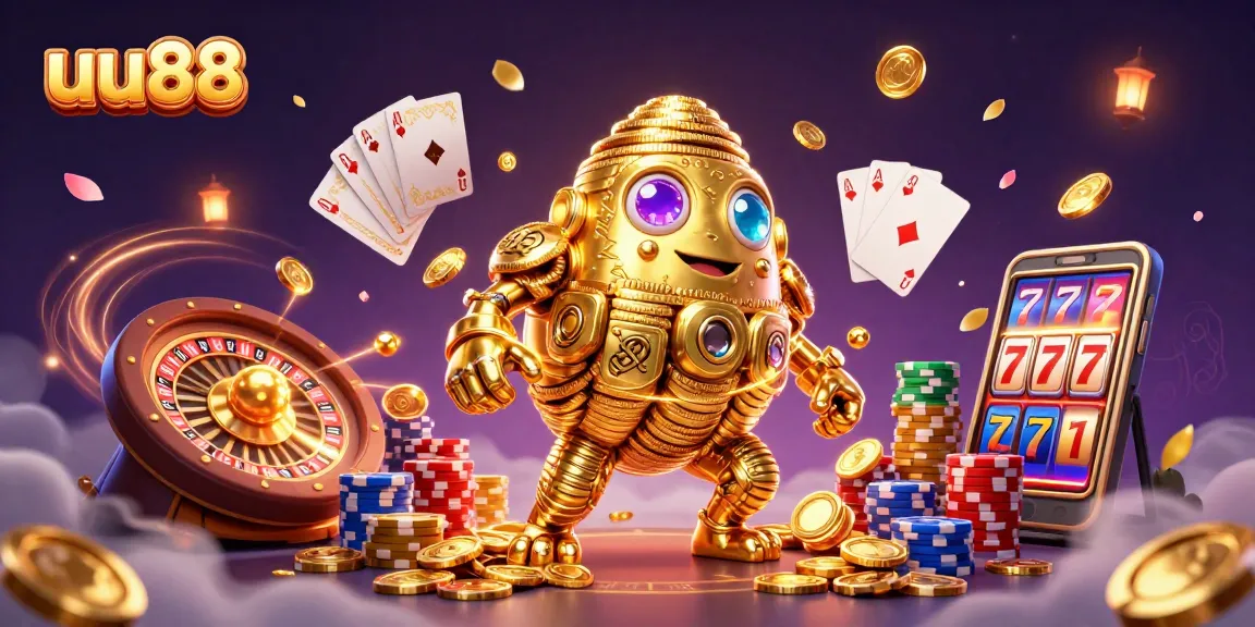 Experience the thrill of gambling at uu88 with a dynamic illustration of casino games.