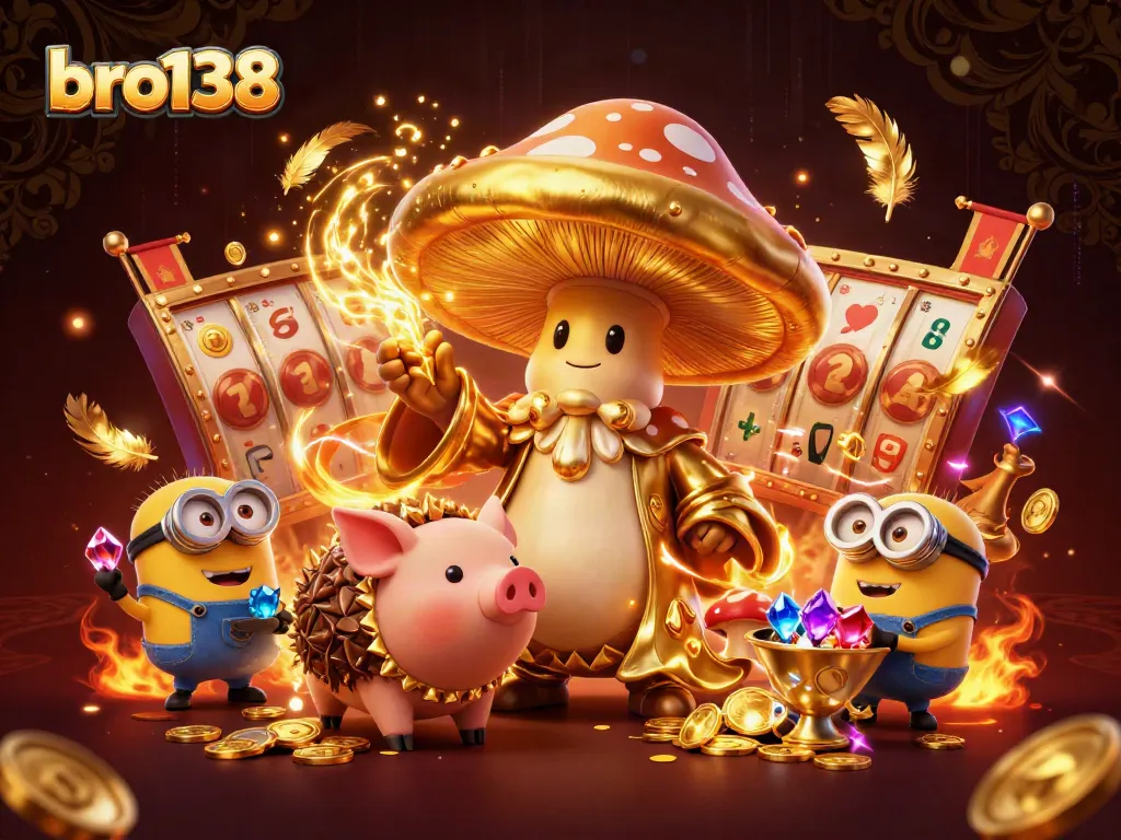 Engage with bro138's immersive slots featuring golden magic and treasures in a vibrant 3D scene.