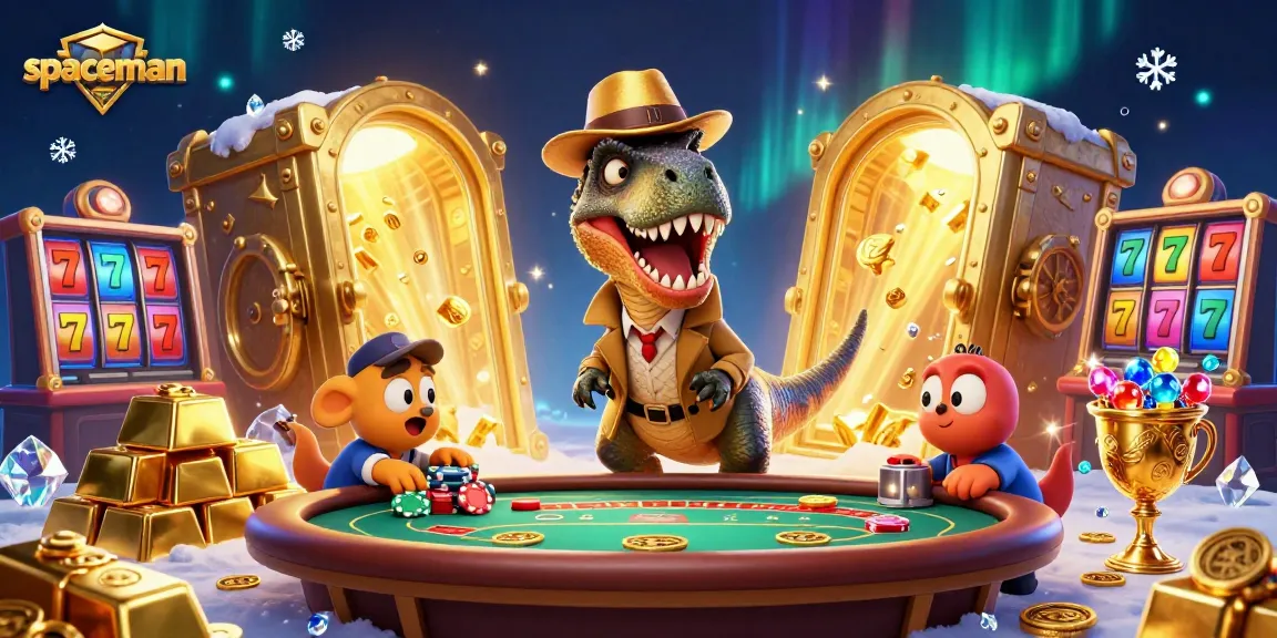 Spaceman velociraptor card counter sneaking blackjack chips with dinosaurs in vibrant casino scene.
