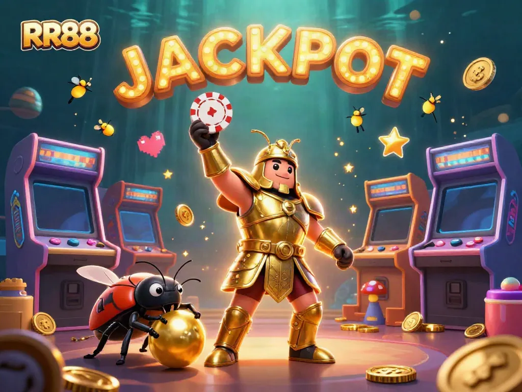 Experience the thrill of RR88 with a dynamic casino-themed illustration showcasing vibrant gaming elements and characters.