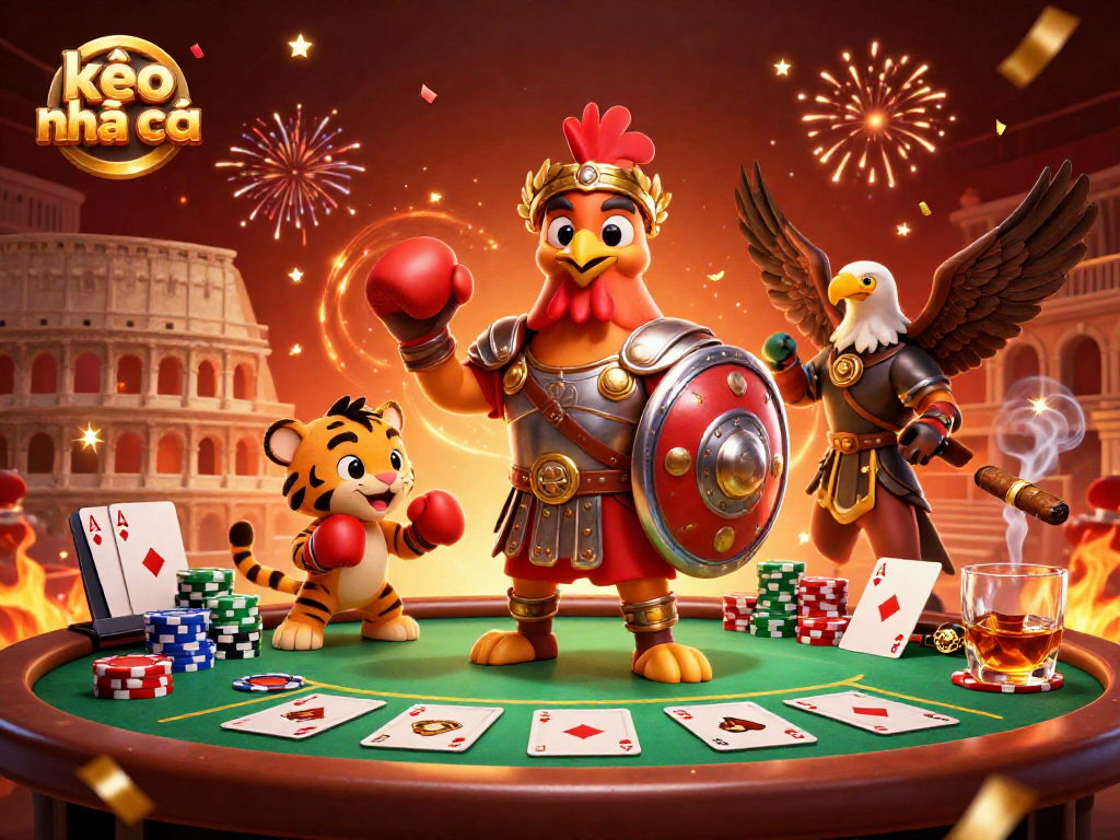 Bet on thrilling moments with kèo nhà cái in this dynamic casino scene featuring colorful poker elements.