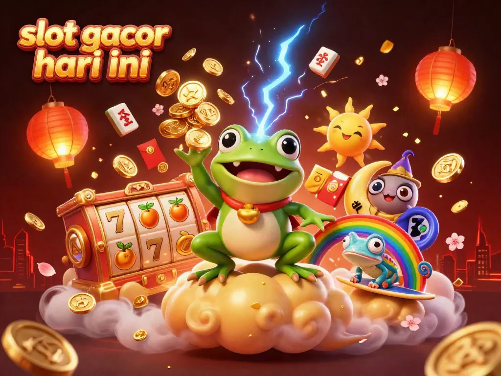 Berjudi slot gacor hari ini dengan Wizard Frog dan Chameleon dalam ilustrasi 3D yang dinamis.