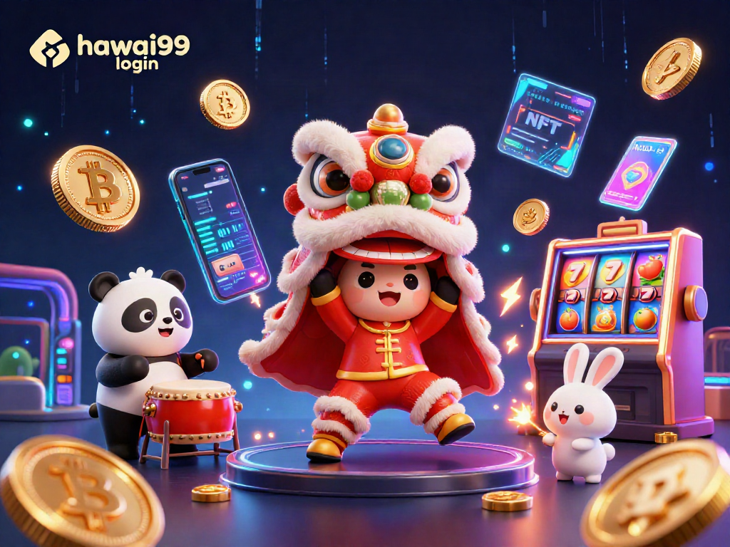 Enhance your gaming experience with hawai99 login, featuring festive characters and crypto elements