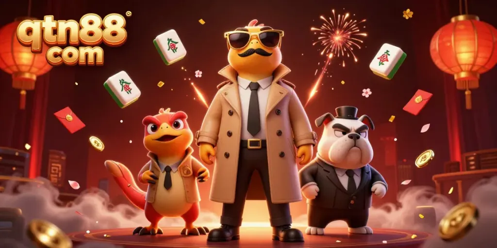 Experience thrilling excitement with qtn88 com featuring cartoon raptors at a vibrant casino.