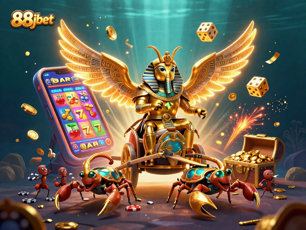 Experience thrilling wins with 88jbet as the golden scarab beetle leads the jackpot celebration.