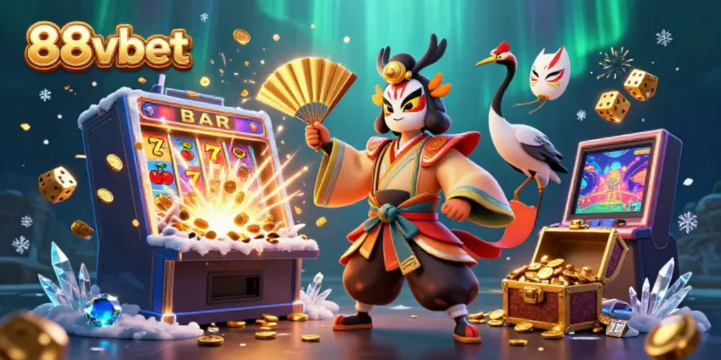 Experience the excitement of 88vbet through a vibrant 3D casino scene with dynamic game elements.