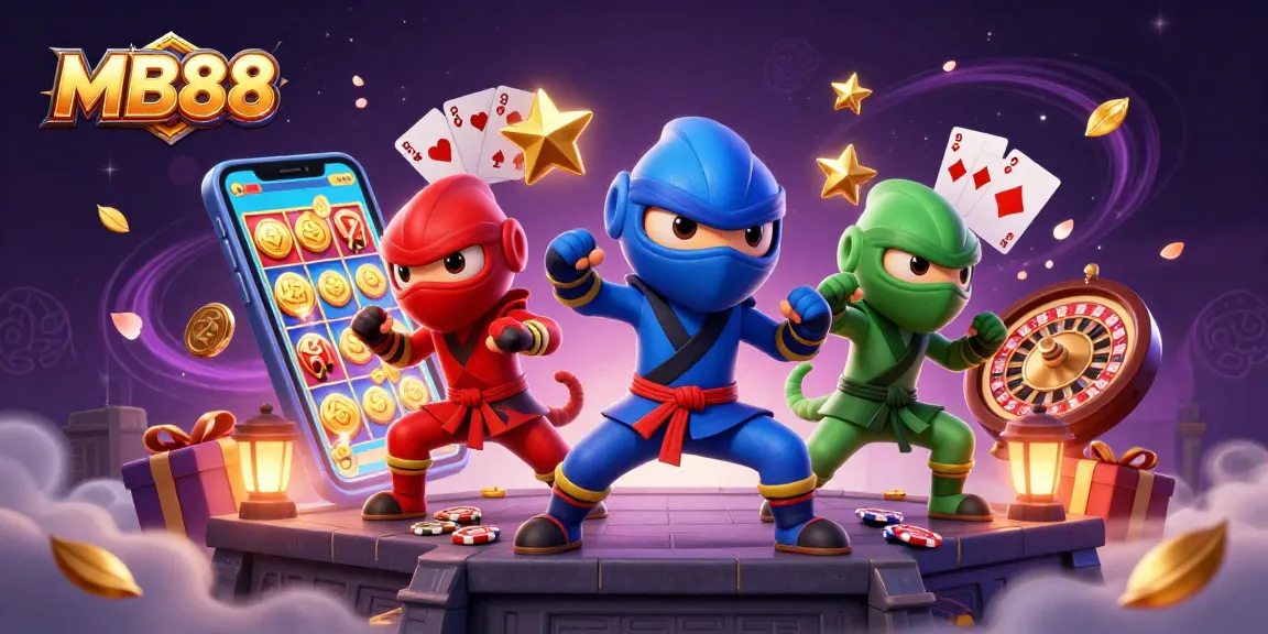 Experience thrilling gaming excitement at MB88 with ninja chameleons and vibrant casino elements.