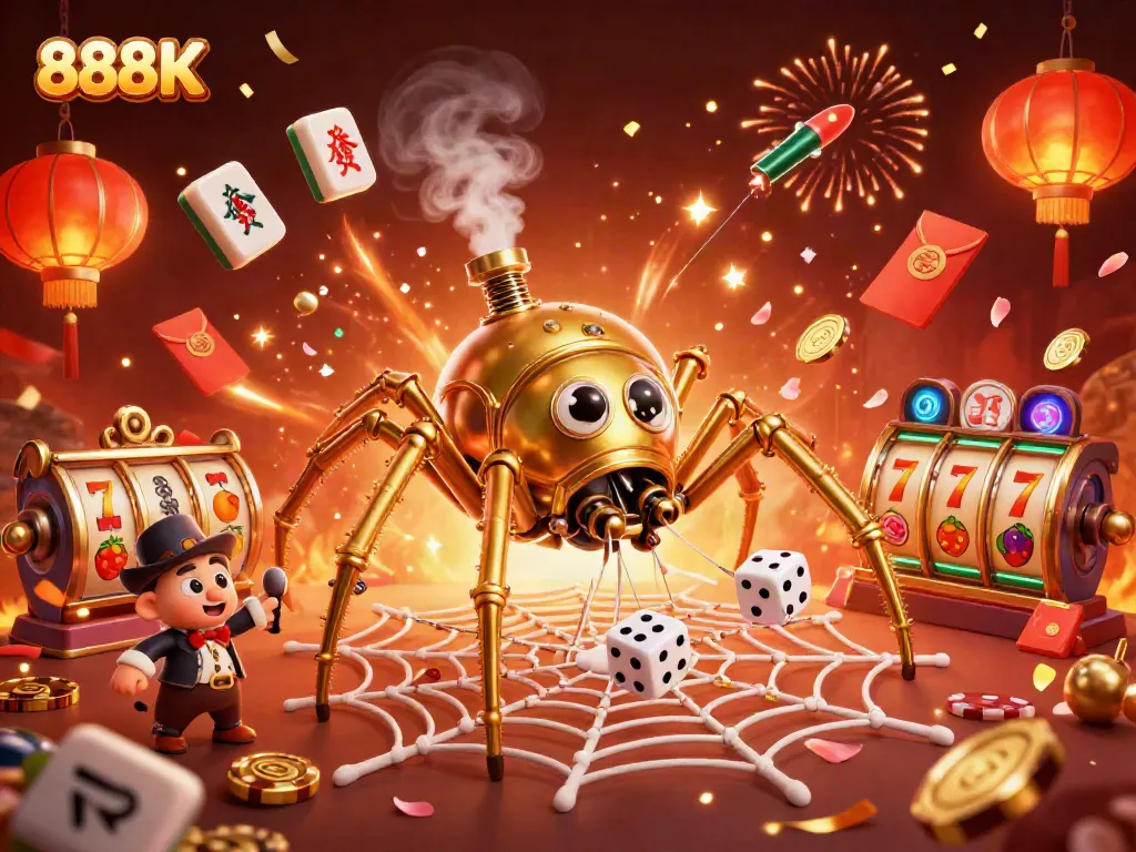 Engage in thrilling action at 888K with festive casino elements, showcasing excitement in gaming.