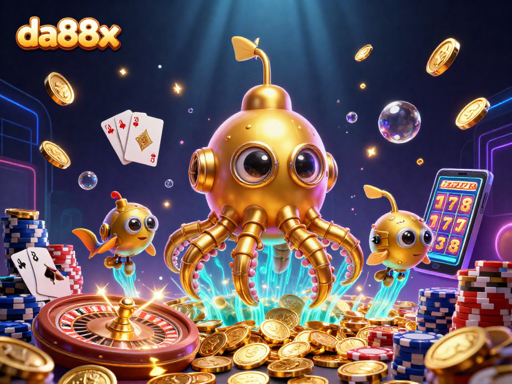 Experience thrilling wins at da88x with a dynamic underwater casino scene featuring golden kraken and vibrant elements.