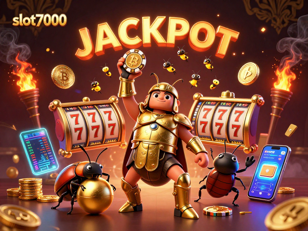 Join the action at slot7000 with vibrant characters celebrating a big win surrounded by classic gaming symbols.