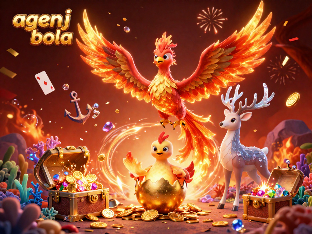 Experience the thrill of agen judi bola with this vibrant illustration featuring a phoenix and gaming elements.