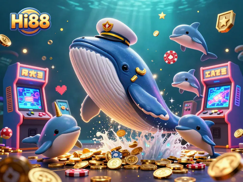 Engage with Hi88's vibrant casino world, featuring playful characters in a lively gaming scene.