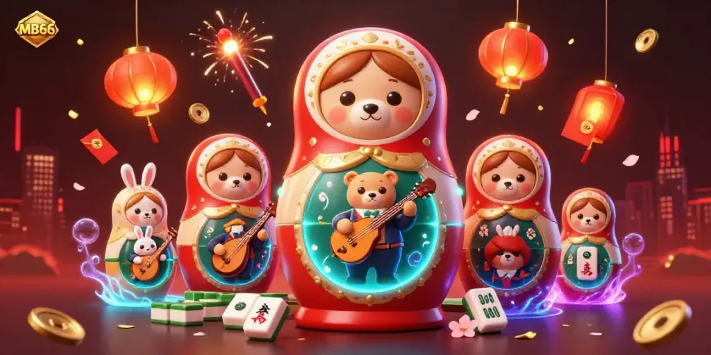 Engage with MB66 in an energetic online casino scene featuring cartoon bears and vibrant game elements.