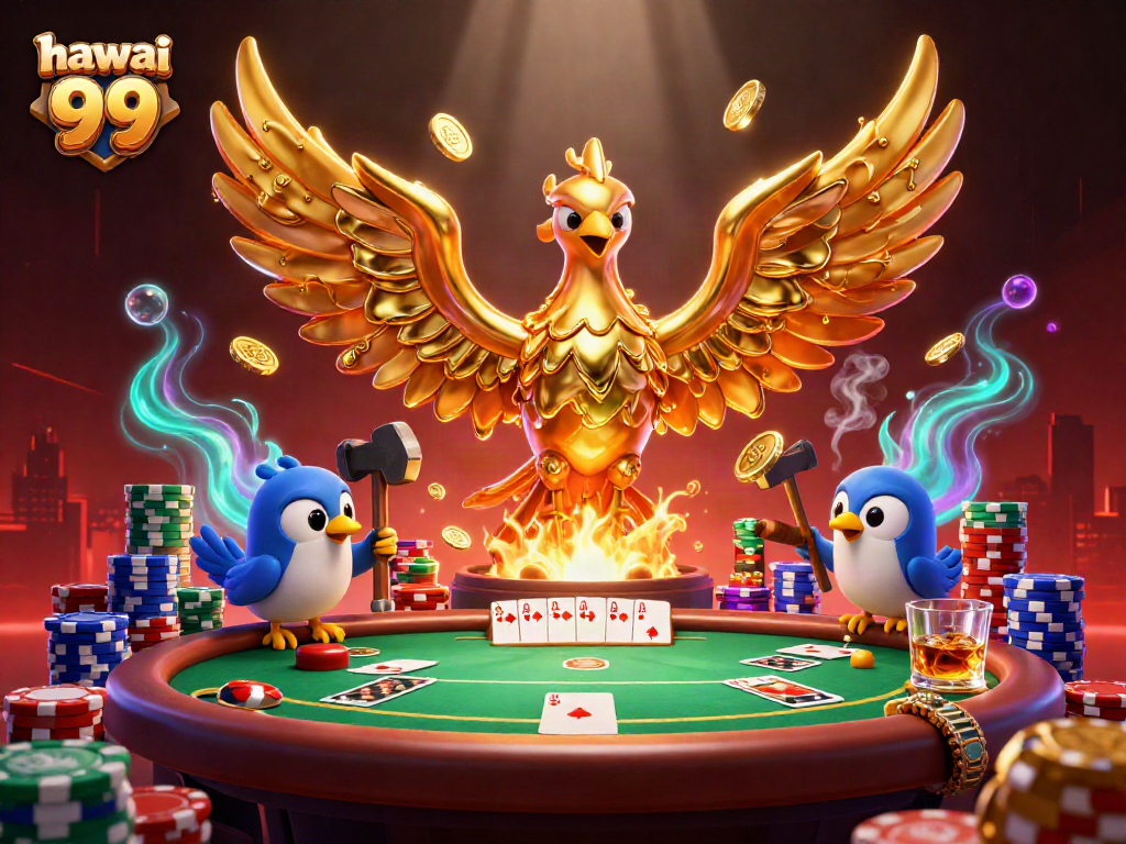 Experience the thrill of hawai 99 at a vibrant casino table filled with poker elements.