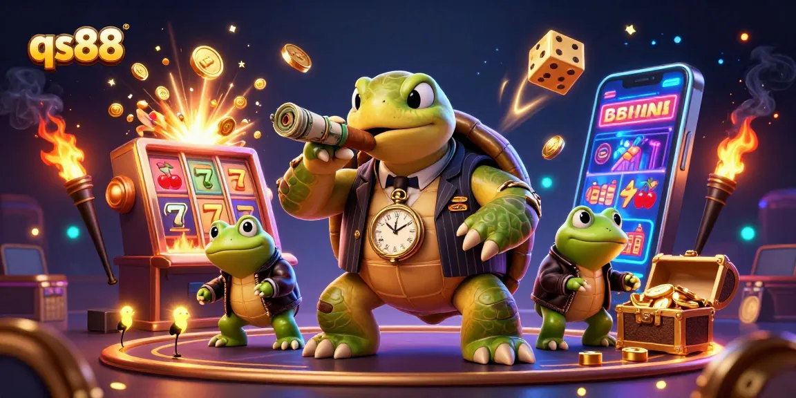 Experience the excitement at qs88 with a vibrant 3D casino scene featuring iconic characters and game elements.