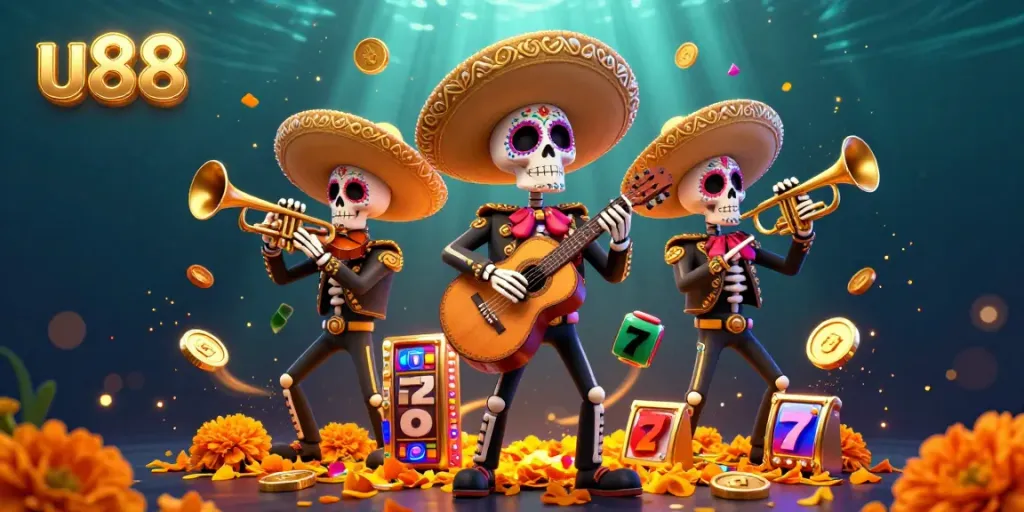 Experience thrilling gameplay at u88 with a vibrant Día de los Muertos casino scene.