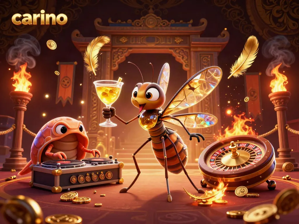 Experience thrilling action and excitement with carino-inspired casino mascot and elements in vibrant illustration.