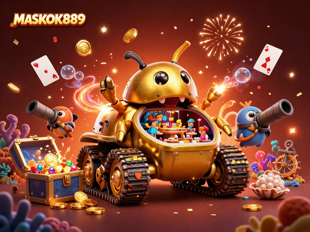 Engage with MASKOKI889 in a vibrant underwater casino scene filled with excitement and color.