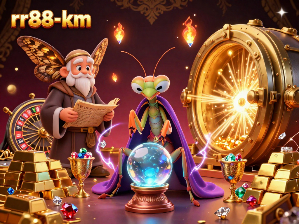 Experience the thrilling games of rr88-km through a vibrant, mystical casino scene filled with luck and fortune.