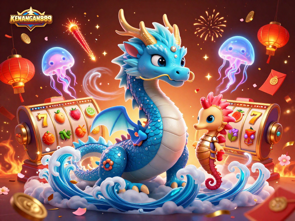 Play exciting games with KENANGAN889's vibrant 3D illustration featuring casino elements.