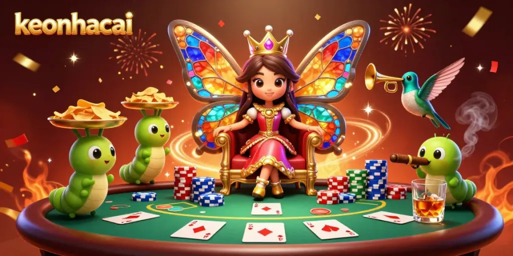 Experience strategic gameplay with keonhacai’s colorful poker scene, showcasing dynamic characters and action.
