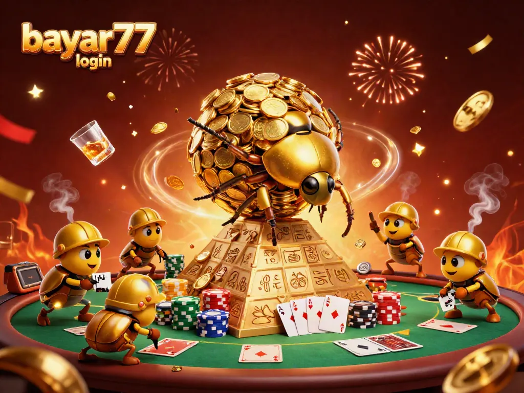 Experience seamless gameplay with bayar77 login as a golden beetle team helps navigate a vibrant casino.