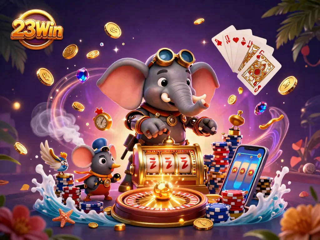 Experience thrilling gameplay at 23Win with an engaging steampunk casino scene and vibrant gaming elements.