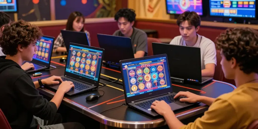 Players enjoying toto togel and slot games in a vibrant digital casino setting showcasing excitement and community.