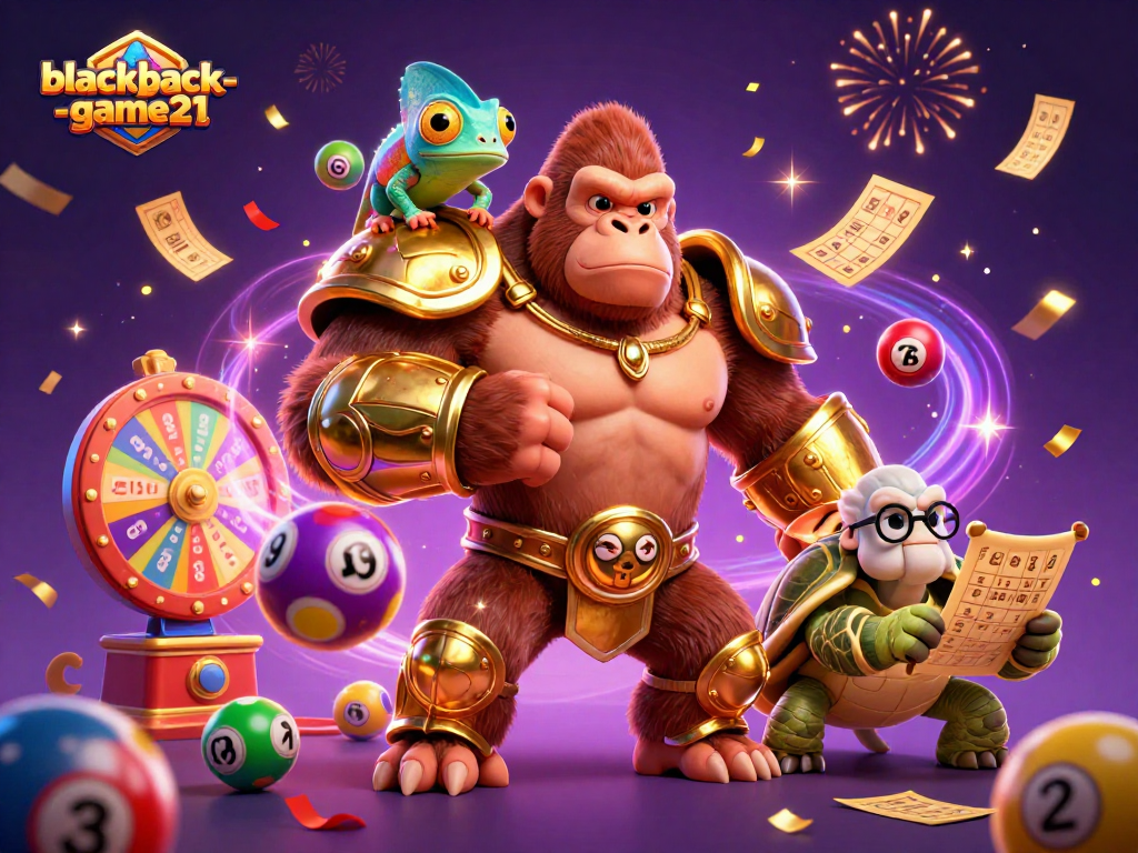 Engage in thrilling gameplay at blackjack-game21 with a vibrant illustration showcasing casino elements and characters.