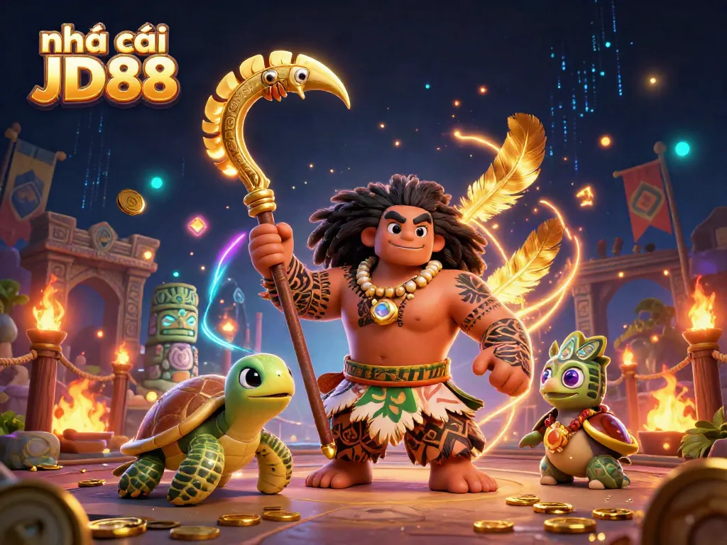 Engaging scene of nhà cái JD88 showcasing vibrant characters and dynamic betting elements in a colorful casino environment.
