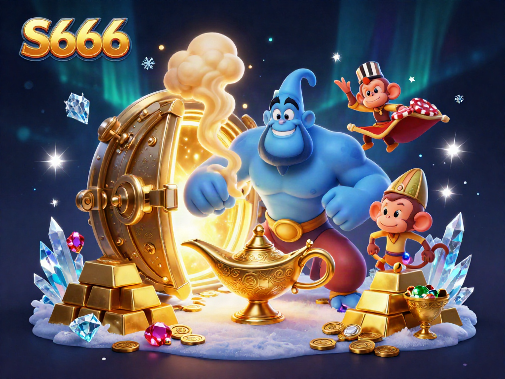 Engage with S666's thrilling casino experience featuring a genie and a magic carpet.