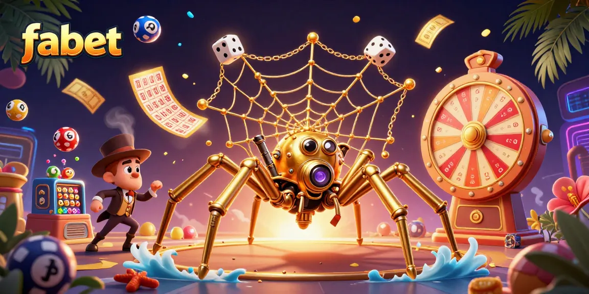 Catch exciting games at fabet with a striking illustration of a steampunk spider webbing luck for players.