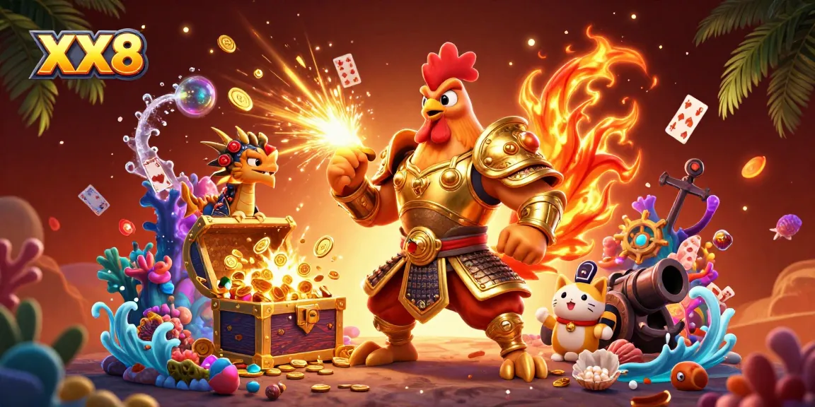 Experience exciting wins with XX8 in a vibrant 3D casino scene featuring dynamic characters and games.