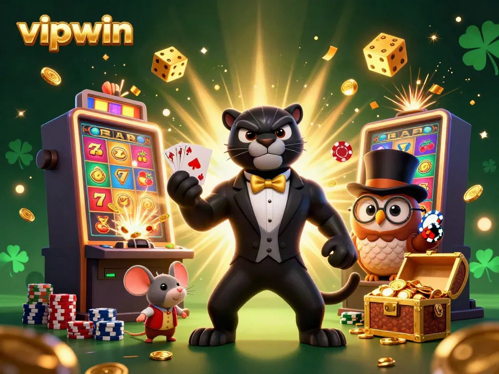 Win big with vipwin featuring stylish characters in a vibrant casino scene.