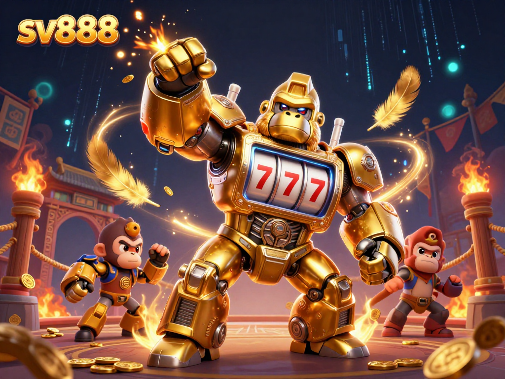 Experience thrilling gameplay with sv888's golden gorilla mech and dynamic casino elements.