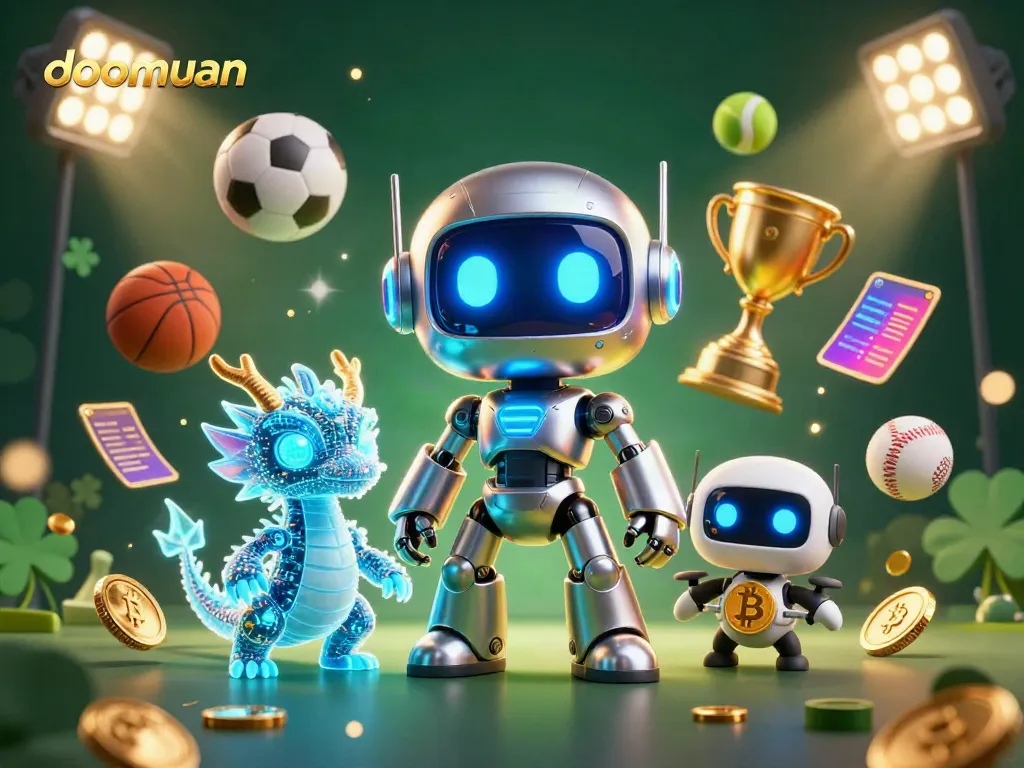 Experience the thrill of doomuan with dynamic sports betting elements and a futuristic robot mascot.