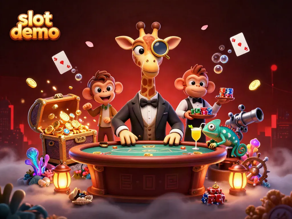 Mainkan slot demo dengan kombinasi pembawa dan karakter kartun dalam ilustrasi yang kaya warna.