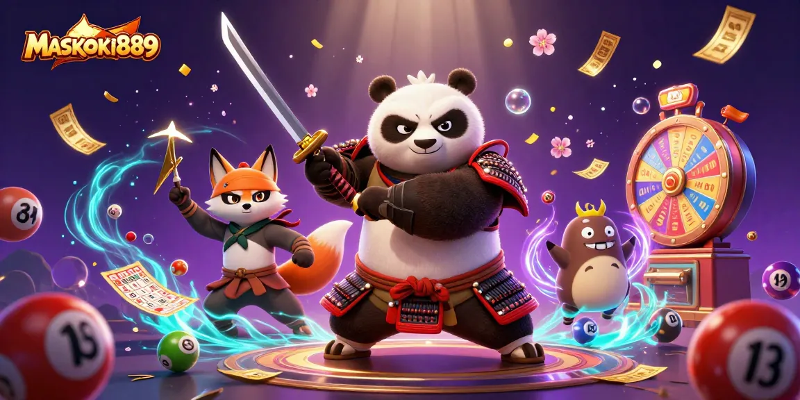 Join the action with MASKOKI889 as the samurai panda and ninja fox throw lottery games into the mix!