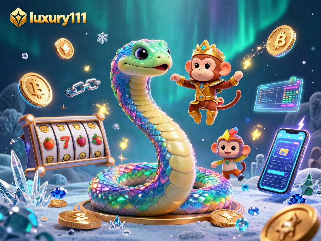 Experience vibrant casino excitement with luxury111, showcasing a magical scene with crypto coins and animated characters.