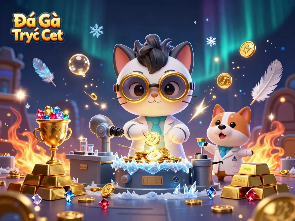Engage in Đá Gà Trực Tiếp action featuring a mad scientist cat and dynamic arena elements for an immersive experience.