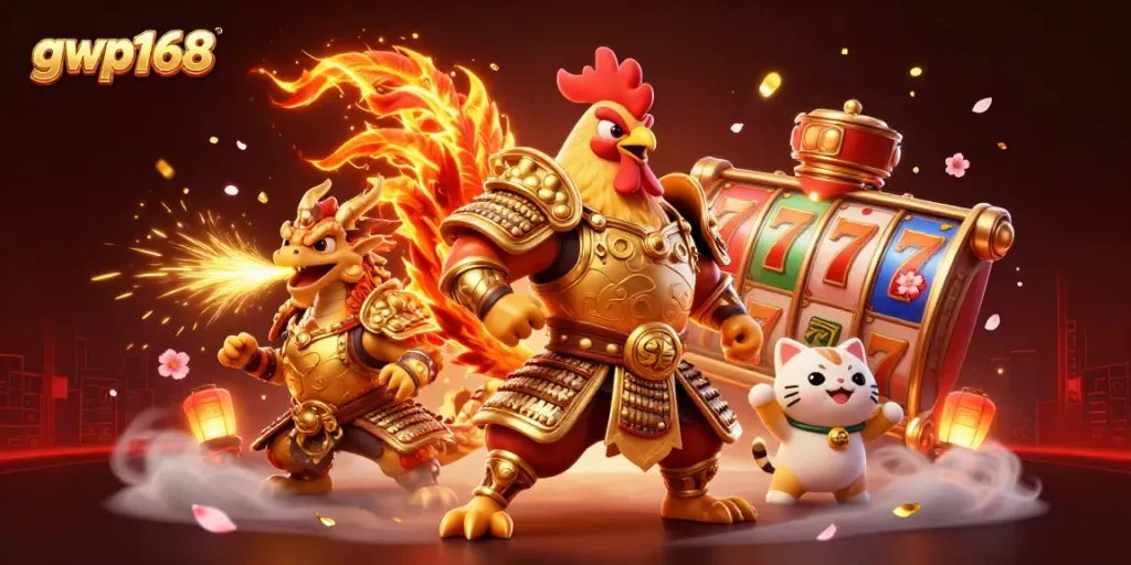 Permainan seru di gwp168 dengan karakter ayam samurai dan naga, mempersembahkan slot menguntungkan.