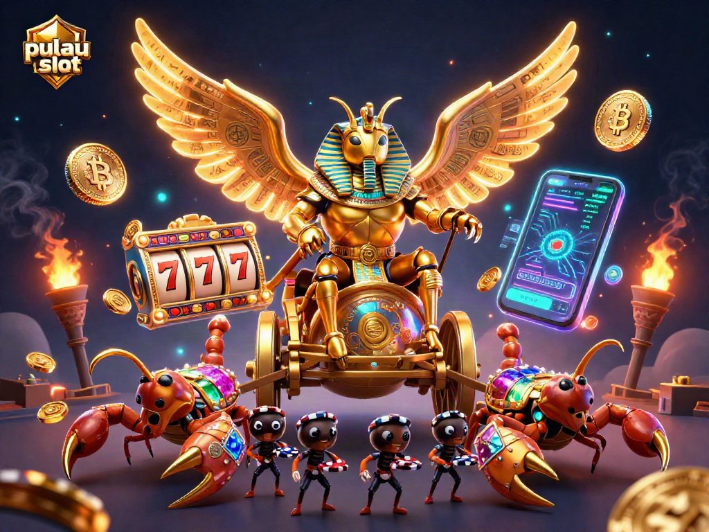 Experience the excitement of pulau slot with a vibrant, detailed 3D casino scene featuring iconic symbols and characters.